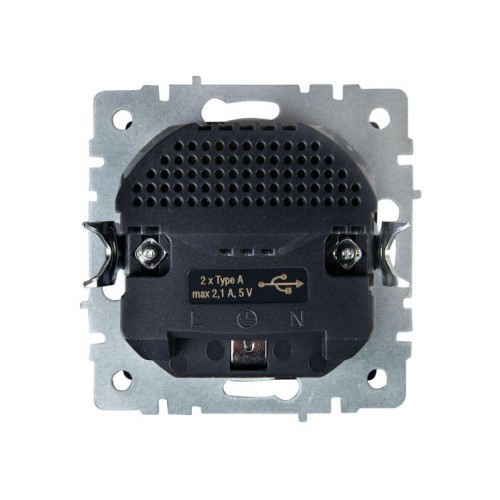 Розетка BRITE РЮш10-1-БрС 16А с USB A+A 2.1А с заземл. защ. шторки механизм сталь IEK BR-R14-16-U21-