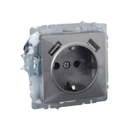 Розетка BRITE РЮш10-1-БрС 16А с USB A+A 2.1А с заземл. защ. шторки механизм сталь IEK BR-R14-16-U21-