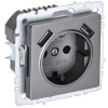 Розетка BRITE РЮш10-1-БрС 16А с USB A+A 2.1А с заземл. защ. шторки механизм сталь IEK BR-R14-16-U21-