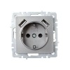 Розетка BRITE РЮш10-1-БрС 16А с USB A+A 2.1А с заземл. защ. шторки механизм сталь IEK BR-R14-16-U21-