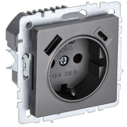 Розетка BRITE РЮш11-1-БрС 16А с USB A+C 18Вт с заземл. защ. шторки механизм сталь IEK BR-R14-16-U22-