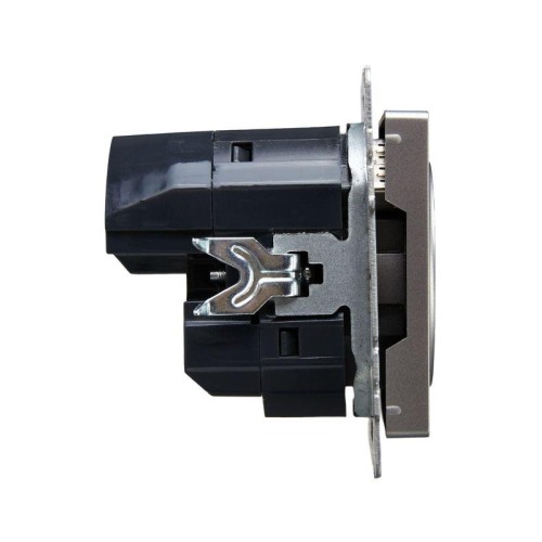 Розетка BRITE РЮш11-1-БрС 16А с USB A+C 18Вт с заземл. защ. шторки механизм сталь IEK BR-R14-16-U22-