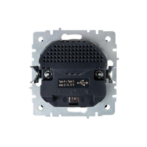 Розетка BRITE РЮш11-1-БрС 16А с USB A+C 18Вт с заземл. защ. шторки механизм сталь IEK BR-R14-16-U22-