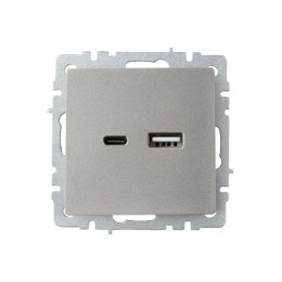 Розетка BRITE USB A+C 18Вт РЮ11-1-БрС механизм сталь IEK BR-U22-018-K46