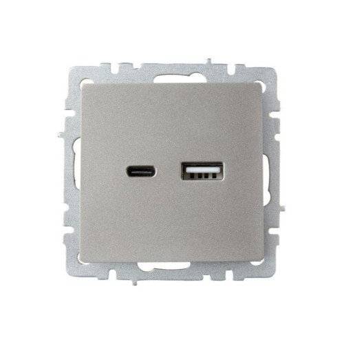 Розетка BRITE USB A+C 18Вт РЮ11-1-БрС механизм сталь IEK BR-U22-018-K46