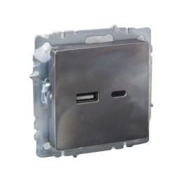 Розетка BRITE USB A+C 18Вт РЮ11-1-БрС механизм сталь IEK BR-U22-018-K46