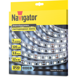Лента светодиодная 71 764 NLS-3528CW120-9.6-IP20-12V R5 9.6Вт/м (уп.5м) Navigator 71764