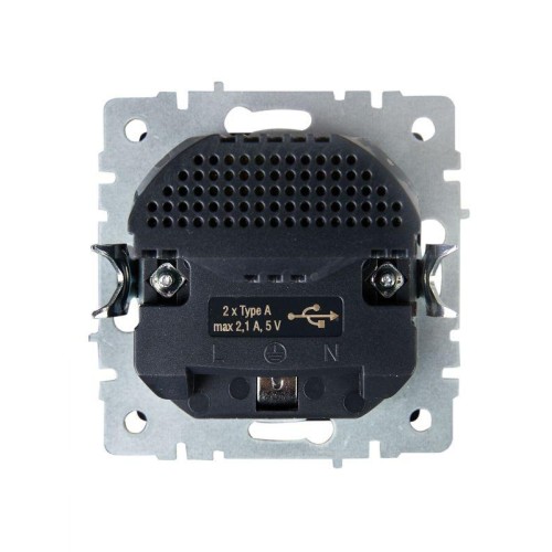 Розетка BRITE РЮш10-1-БрГ 16А с USB A+A 2.1А с заземл. защ. шторки механизм графит IEK BR-R14-16-U21