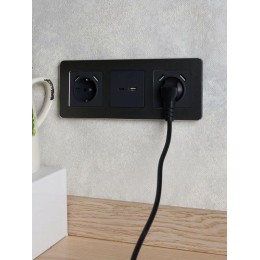 Розетка BRITE РЮш10-1-БрГ 16А с USB A+A 2.1А с заземл. защ. шторки механизм графит IEK BR-R14-16-U21