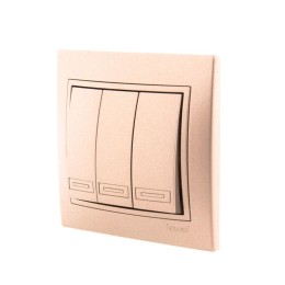 Выключатель 3-кл. СП Mira 10А со вставкой свет. корич. перламутр. LEZARD 701-3131-109