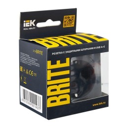 Розетка BRITE РЮш11-1-БрГ 16А с USB A+C 18Вт с заземл. защ. шторки механизм графит IEK BR-R14-16-U22