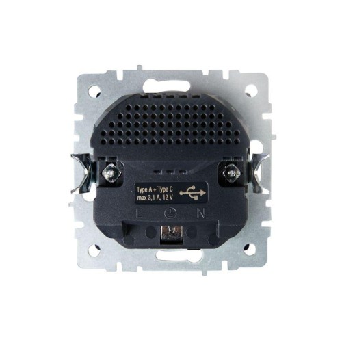 Розетка BRITE РЮш11-1-БрГ 16А с USB A+C 18Вт с заземл. защ. шторки механизм графит IEK BR-R14-16-U22