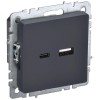 Розетка BRITE USB A+C 18Вт РЮ11-1-БрГ механизм графит IEK BR-U22-018-K53