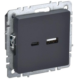 Розетка BRITE USB A+C 18Вт РЮ11-1-БрГ механизм графит IEK BR-U22-018-K53