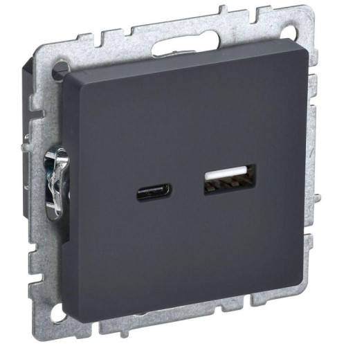 Розетка BRITE USB A+C 18Вт РЮ11-1-БрГ механизм графит IEK BR-U22-018-K53