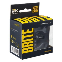 Розетка BRITE USB A+C 18Вт РЮ11-1-БрГ механизм графит IEK BR-U22-018-K53