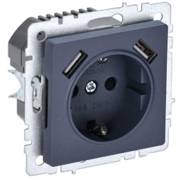 Розетка BRITE РЮш10-1-БрМ 16А с USB A+A 2.1А с заземл. защ. шторки механизм маренго IEK BR-R14-16-U2