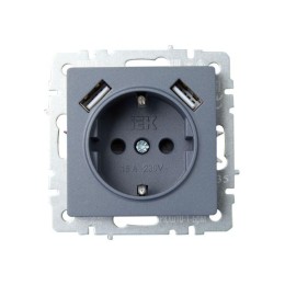 Розетка BRITE РЮш10-1-БрМ 16А с USB A+A 2.1А с заземл. защ. шторки механизм маренго IEK BR-R14-16-U2