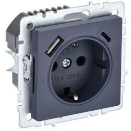 Розетка BRITE РЮш11-1-БрМ 16А с USB A+C 18Вт с заземл. защ. шторки механизм маренго IEK BR-R14-16-U2