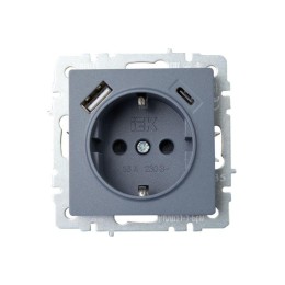 Розетка BRITE РЮш11-1-БрМ 16А с USB A+C 18Вт с заземл. защ. шторки механизм маренго IEK BR-R14-16-U2