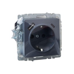Розетка BRITE РЮш11-1-БрМ 16А с USB A+C 18Вт с заземл. защ. шторки механизм маренго IEK BR-R14-16-U2