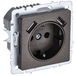 Розетка BRITE РЮш10-1-БрТБ 16А с USB A+A 2.1А с заземл. защ. шторки темн. механизм бронза IEK BR-R14
