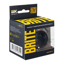 Розетка BRITE РЮш10-1-БрТБ 16А с USB A+A 2.1А с заземл. защ. шторки темн. механизм бронза IEK BR-R14