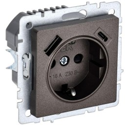 Розетка BRITE РЮш11-1-БрТБ 16А с USB A+C 18Вт с заземл. защ. шторки темн. механизм бронза IEK BR-R14