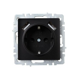 Розетка BRITE РЮш10-1-БрЧ 16А с USB A+A 2.1А с заземл. защ. шторки механизм черн. IEK BR-R14-16-U21-