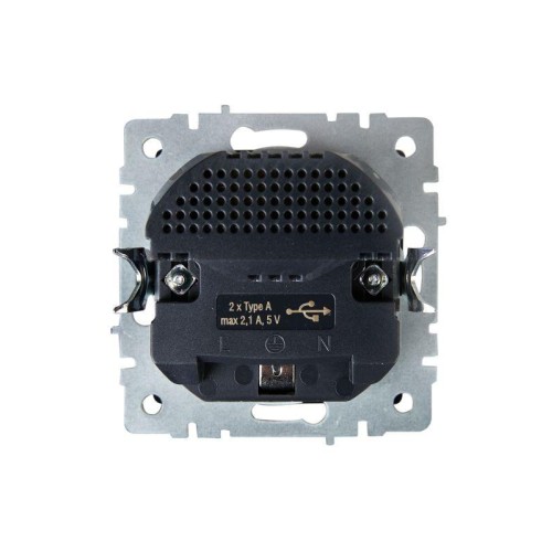 Розетка BRITE РЮш10-1-БрЧ 16А с USB A+A 2.1А с заземл. защ. шторки механизм черн. IEK BR-R14-16-U21-