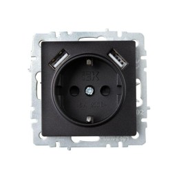 Розетка BRITE РЮш10-2-БрЧ 16А с USB A+A 3.1А с заземл. защ. шторки механизм черн. IEK BR-R14-16-U21-
