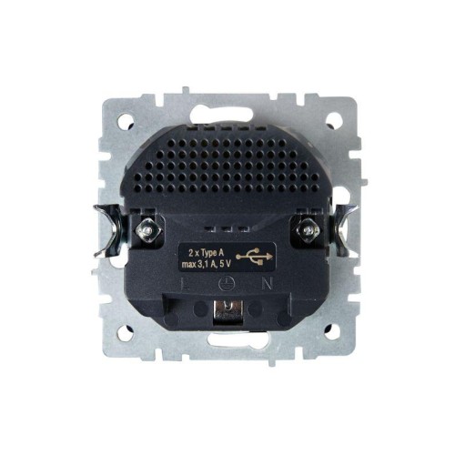 Розетка BRITE РЮш10-2-БрЧ 16А с USB A+A 3.1А с заземл. защ. шторки механизм черн. IEK BR-R14-16-U21-