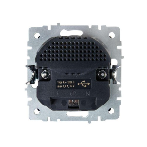 Розетка BRITE РЮш11-1-БрЧ 16А с USB A+C 18Вт с заземл. защ. шторки механизм черн. IEK BR-R14-16-U22-