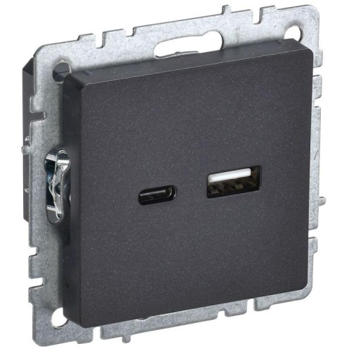 Розетка BRITE USB A+C 18Вт РЮ11-1-БрЧ механизм черн. IEK BR-U22-018-K02