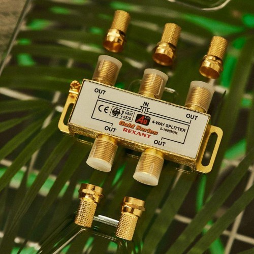 Делитель ТВ "краб" x4+5шт F "BOX" 5-1000 МГц "GOLD" Rexant 05-6103-1