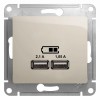 Розетка USB 2-м СП Glossa тип A+A 5В/2100мА 2х5В/1050мА механизм молочн. SE GSL000933