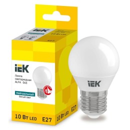 Лампа светодиодная Alfa 10Вт G45 шар 4000К нейтр. бел. E27 230В IEK LLA-G45-10-230-40-E27