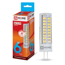 Лампа светодиодная LED-JCD-VC 6Вт капсульная 4000К нейтр. бел. G4 540лм 230В IN HOME 4690612028613