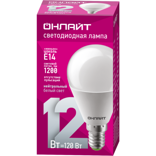 Лампа светодиодная 90 061 OLL-G45-12-230-4K-E14-FR ОНЛАЙТ 90061