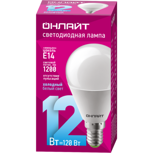 Лампа светодиодная 90 062 OLL-G45-12-230-6.5K-E14-FR ОНЛАЙТ 90062