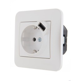 Розетка 1-м СП Karina 16А с заземл. с заряд. устройством USB механизм жемчуж./бел. перламутр. LEZARD