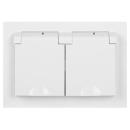 Розетка 2-м СП Accent 6-210-01 16А IP44 250В 2P+E Schuko с крышками защ. шторки AL/CU бел. Intro Б00