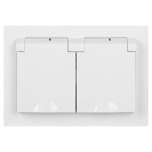 Розетка 2-м СП Accent 6-210-01 16А IP44 250В 2P+E Schuko с крышками защ. шторки AL/CU бел. Intro Б00