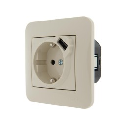 Розетка 1-м СП Karina 16А с заземл. с заряд. устройством USB механизм крем. LEZARD 707-0388-181