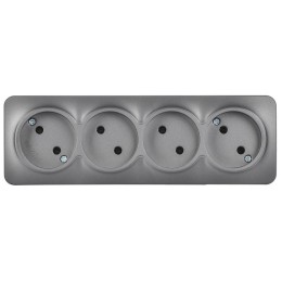 Розетка 4-м ОП GLORY РС24-2-ХСм 10А без заземл. без защ. шторок сталь матов. IEK ERH40-K46M-10