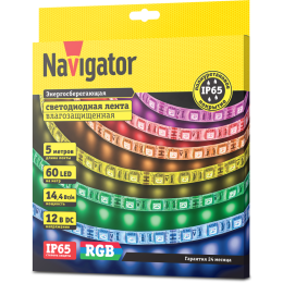 Лента светодиодная 71 429 NLS-5050RGB60-14.4 IP65 12B R5 14.4Вт/м (уп.5м) Navigator 71429