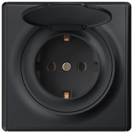 Розетка 1-м СП Florence 16А IP20 с заземл. с крышкой винтов. клеммы механизм черн. (1E10501303) OneK