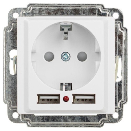 Розетка 1-м СП Accent 6-410-01 16А IP20 250В P+E Schuko защ. шторки + 2хUSB бел. Intro Б0063689