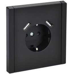 Розетка FORTE&PIANO FP145 16А USB A+A 3.1А с заземл. защ. шторки винт. крепл. черн. IEK FP-R14-16-U2