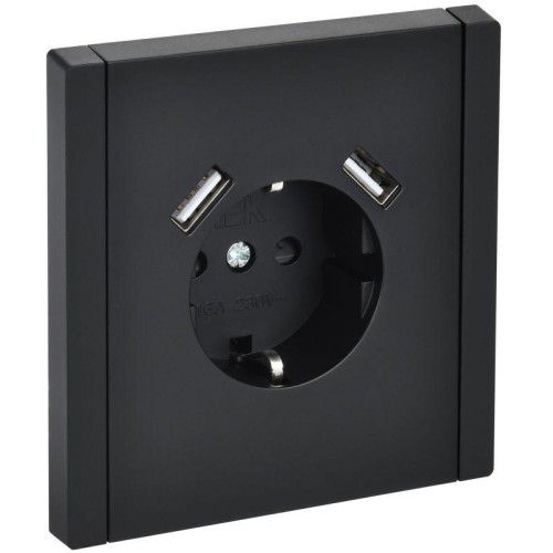 Розетка FORTE&PIANO FP145 16А USB A+A 3.1А с заземл. защ. шторки винт. крепл. черн. IEK FP-R14-16-U2